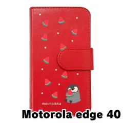 【新品未使用】motorola edge 40 モトローラ スマホケース 手帳型 (色：レッド×柄：ペンギンとスイカ)moimoikka ペンギン 動物 flip2-edge40-rd-20139