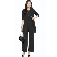 【新品】 [Sueeya] セットアップ レディース パンツスーツ 3点セット シフォン カーディガン パンツドレス ゆったり 大きいサイズ 体型カバー カジュアル お洒落 シンプル フォーマル 上品 通勤 ママ 普段着 秋 冬 1