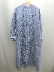 ◇ ⊂ ROPE PICNIC ロペピクニック ストライプ柄 MLB リボンタイ シャツワンピ 長袖 ロング ワンピース サイズ38 ブルー レディース E  【1502180071744】