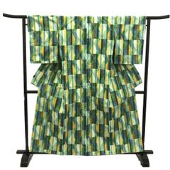 紬/グリーン×ブルー/未使用品/仕立上がり/適応身長157～164㎝/10791