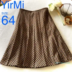 YirMi イルミ　Aライン　スカート　64　膝丈　千鳥格子　キャメルXブラック
