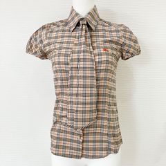 BURBERRY・バーバリーブルーレーベル・ネクタイ付き半袖シャツ・ノバチェック