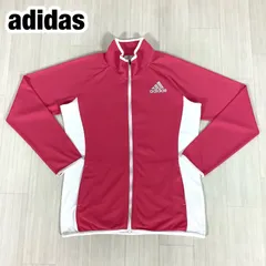 adidas CLIMALITE アディダス クライマライト トラックジャケット ジャージ トレーニング 薄手 サイズOT ピンク× ホワイト 切り替えし配色 プリントロゴ 着丈63cm ゆき丈79cm 身幅(脇下)【古着】