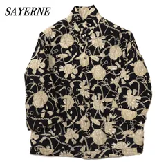 SAYERNE サヤーヌ スタンドカラージャケット 中綿 L BLK 総柄 肩パッド有のサムネイル
