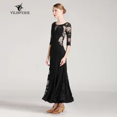 新品未使用 モダンドレス 社交ダンス衣装 高級レースドレス 長袖 大人用競技ドレス 演出用ラテンドレス ステージ衣装 撮影会 ハロウィン パーティーイベント用