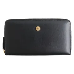 極美品△VERSACE ヴェルサーチ メデューサ金具 ロゴ入り ラウンドジップ レザー ロングウォレット/長財布 ブラック×ゴールド イタリア製のサムネイル