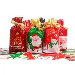 CINECE クリスマス ラッピング 巾着 袋 バッグ プレゼント23×14.5 30枚セット パーティー 用 包む 休日袋 小物袋 包装袋 お菓子 キャンディー リボン付き PE (2)
