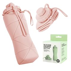 新品 KRGNPLE 600ML 折りたたみカップ シリコンウォーターボトル 折りたたみマグカップ 蓋付き アウトドア/ピクニック/旅行/日常使用 携帯便利 耐熱 多機能 スタイリッシュ（ピンク、600ml）