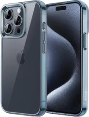 JETech iPhone15ProMax 6.7インチ（15 Pro Max）用 保護ケース 黄ばみなし 衝撃吸収 バンパーカバー 傷つけ防止 クリアバック (ブルー)