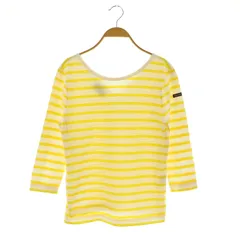 ルミノア Leminor ボーダー 七分袖 カットソー バックVネック コットン フランス製 1 黄 イエロー /MY ■OS