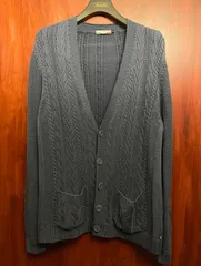 MADE IN ITALY製 Sovrano Tricot ケーブルニットコットンカーディガン ネイビー Lサイズ