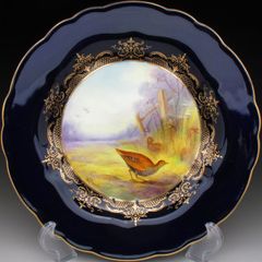 ロイヤルウースター コバルト金彩山鳥絵 プレート 22cm アンティーク 1933年 (ａ)