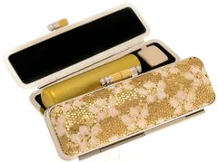 印鑑 認印 水牛 あたり シール 10.5mm メタリック 天然本水牛 イエロー 印鑑セット ケース付き はんこ セット 認め印 銀行印 アタリ シール 印鑑ケース 朱肉付き かわいい ゴールド 花 きらめき ラメ 旧字 カタカナ ローマ字 外国人 作成 プレ