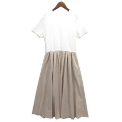 オペークドットクリップ OPAQUE.CLIP ニット タフタ ドッキング ワンピース ロング 半袖 ホワイト ベージュ M 637-58011