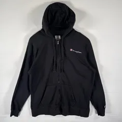 古着 チャンピオン Champion パーカー フルジップ スウェット フーディ ワンポイントロゴ刺繍 大きいサイズ XL  ブラック メンズ