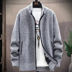 カーディガン ニットジャケット セーター ニットカーディガン メンズ トップス 長袖 裹起毛 ニット 切り替え 厚手 防寒 あったか ジップアップ アウター カジュアル 秋冬swg40