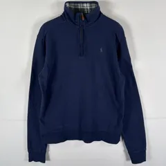 古着 ポロ・ラルフローレン POLO RALPH LAUREN ハーフジップトレーナー ロンT ワンポイントロゴ刺繍 ブロード XL 18ー20  ネイビー ボーイズ