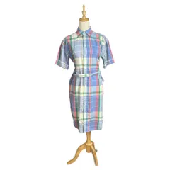 POLO RALPH LAUREN(ポロラルフローレン) Belted Check Short Sleeve Shirt Dress ベルテッド チェック 半袖 シャツ ワンピース 0(XS程度) ブルー×ピンク