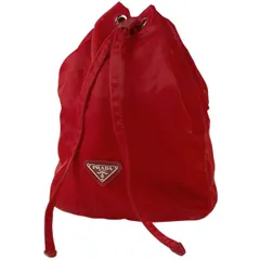 極美品 PRADA プラダ ナイロン レザー 巾着 バッグ ポーチ 赤 白タグ 極美品 PRADA プラダ ナイロン レザー 巾着 バッグ ポーチ 赤 白