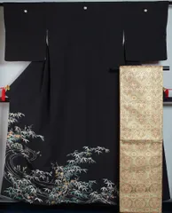 210✬大彦　黒留袖　正絹　ヴィンテージ　刺繍　巣 210✬大彦 黒留袖 正絹 ヴィンテージ 刺繍 巣