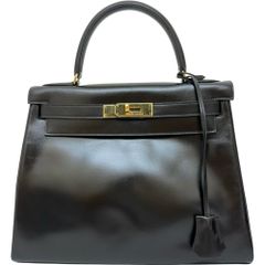 【HERMES/エルメス】ケリー28 ハンドバッグ ボックスカーフ ブラックレザー/ゴールド金具 レディース 【中古】【真子質店】【BL】