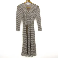 リリーブラウン ロングワンピース トップス 長袖 ニット ラメ レディース Fサイズ 白×ベージュ LILY BROWN 【中古】