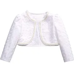 ホワイト_120 [フォーペンド] キッズ ボレロ 白 長袖 パールフォーマル子供服 卒園式 結婚式 発表会 90160cm F130