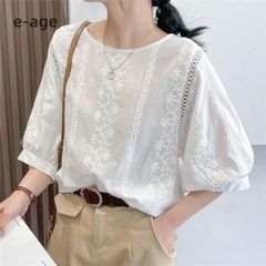ブラウス Tシャツ レディース レースブラウス プルオーバー トップス tシャツ カットソー 花柄 おしゃれ 夏 ゆったり コーデ ドルマンスリーブ 30代 40代