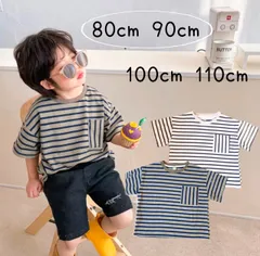 韓国子供服/半袖/ロンT/80cm90cm/子ども/ベビー/ボーダー/夏服