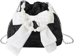 Lapimou 巾着バッグ ショルダーバッグ レディース パーティーバッグ パールバッグ ハンドバッグ ポシェット 浴衣バッグ 巾着ポーチ リボン 小さめ おしゃれ かわいい 成人式 ドレス 和装 トレンド(ブラック)