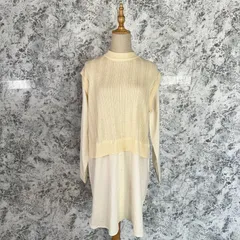 新品　RANAN ラナン　ロングワンピース　シャツワンピース　カットソーワンピース　ドッキング　ニット　丸襟　長袖　ひざ丈　フレア　無地　薄手　裏地無　春　夏　秋【size L】　ベージュ　薄茶　ホワイト　白　イエロー　黄