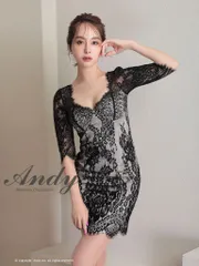 ブラック [AN-ON2764]【Andy/アンディ】フラワーレース/ 七分袖/ タイト/ シンプル/ ワンピース/ キャバドレス