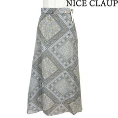 NICE CLAUP　ナイスクラップ　レディース　ロングスカート　春　夏　接触冷感　スカーフ柄　ロングスカート　ロング　水色　Ｆ