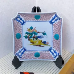 九谷焼 博峰窯 角皿 色絵 鳥 花 鉢 四角 伊万里