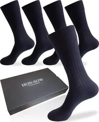 HON-SOW ビジネスソックス 5足 コーマ綿 25-28cm 抗菌防臭 メンズ 靴下(ブラック,  25.0-28.0 cm)