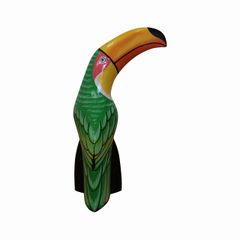 オオハシの木彫り 23cm グリーン カラフル リゾートインテリア バードオブジェ 鳥の置物 アジアン雑貨 バリ雑貨 ハワイアン雑貨 010409