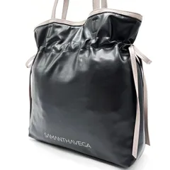 【良品】 Samantha Vega サマンサベガ トートバッグ ハンドバッグ 巾着型 リボン ロゴ型押し A4収納  大容量 肩掛け レザー レディース ブラック 黒色 グレー 灰色