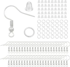 【Arti-Cipes】ピアスフック 約100組（300個）セット 丸玉付き 釣針ピアス 金属アレルギー対応 キャッチ付き ピアス金具 ジュエリー用 付き ジャンプリング パーツ DIY材料 手作り (シルバー-100組)