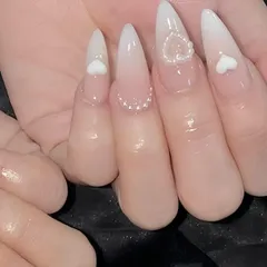 Liberte555 ネイルチップ 韓国 3d フレンチ キラキラ 可愛い 付け爪 ホワイト セット シンプル グッズ(ホワイトタイプ１,  ミディアム)