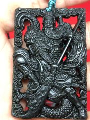 極美品 金絲蜜結黄奇楠玉化料関帝牌77×48×13mm 8mm珠チェー 6538 