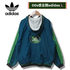 アディダス adidas ナイロンジャケット L グリーン 00s Y2K ヴィンテージ Vintage オールドアディダス old adidas ストリート オーバーサイズ ビッグシルエット ロゴ刺繍 スポーツ スポーツミックス 古着 P703