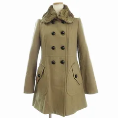 バーバリーブルーレーベル BURBERRY BLUE LABEL コート ダブル ステンカラー 2WAY ラビットファー ミドル丈 38 ベージュ