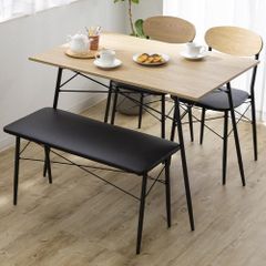 【在庫セール】ヴィンテージデザイン STDSET-4 オーク テーブル×1、チェア×2、ベンチ×1 スチール 幅110cm おしゃれ セット リビングテーブル ダイニングテーブル 北欧 4点セット ダイニングテーブルセット アイリスプラザ