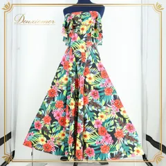 フラダンス 衣装 ワンピース ドレス ブラック系 フラ ダンス カラフル ハワイアン 黒 赤 黄 青 緑 アロハ 鮮やか 華やか 柔らかい フリル チューブトップ 花柄 ストレッチ 伸縮 レッド系 ピンク系 イエロー系 グリーン系 ブルー系