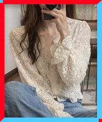 新品 花柄レースブラウス レディース シアー スカラップネック デート 上品 清楚 色っぽい 【送料無料】