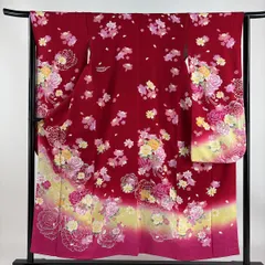 振袖 身丈152cm 裄丈65cm M 袷 薔薇 草花 金銀彩 金糸 赤 正絹 美品 名品 【中古】