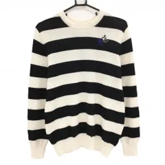 パーリーゲイツ セーター 白×ネイビー ボーダー ニャロメ柄 ウール混 メンズ 5(L) ゴルフウェア PEARLY GATES