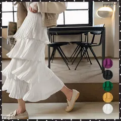 ティアードスカート プリーツ 韓国 春夏フレアスカート ウエストゴムロングスカート 大人可愛い ４段フリルスカート きれいめボリュームスカート お洒落体型カバーきれいめカジュアル 着やせスカート無地 ミモレ丈スカート黒