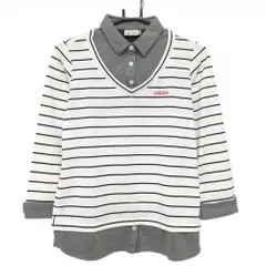 【美品】アディダス 長袖ポロシャツ 白×黒 ボーダー 重ね着風 レディース M/M ゴルフウェア le coq sportif