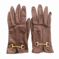 グッチ GUCCI 手袋 レザーグローブ 本革 イタリア製 ホースビット ゴールド金具 茶 ブラウン /UM ■ECSのサムネイル